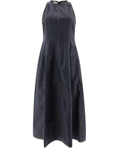 Brunello Cucinelli Wet Effect Jeanskleid mit glänzenden Drüken - Blau