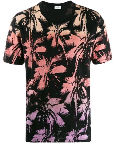 Saint Laurent Palmdruck Baumwoll -T -Shirt - Schwarz