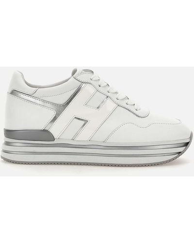 Hogan Midi-Plateau-Sneaker H483 Aus Weißem Leder Mit Metallischen Details