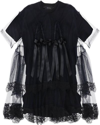 Simone Rocha Midi Vestido en malla con encajes y arcos - Negro