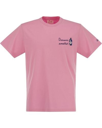 Mc2 Saint Barth Cotton T -Shirt mit Domani Smetto Print - Pink