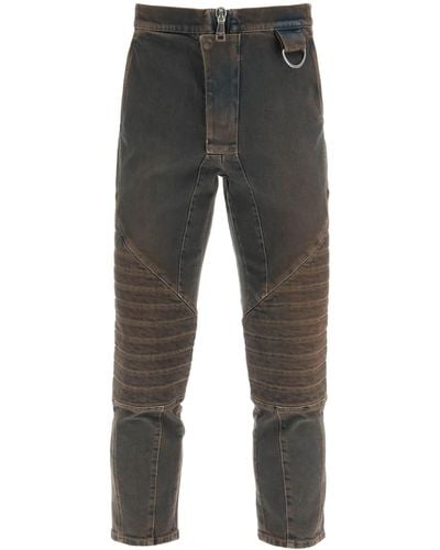 Balmain Stretch Jeans Met Gewatteerde En Gewatteerde Inzetstukken - Grijs