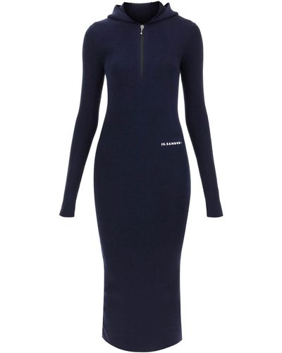 Jil Sander Mit Kapuze Midi Strickkleid - Blau