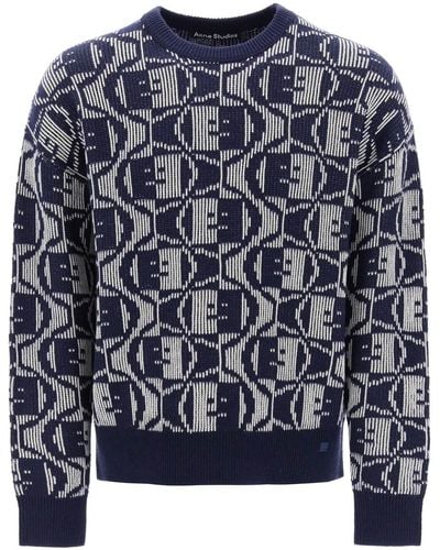 Acne Studios Crewneck Jacquard Face - Blauw