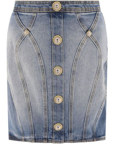 Balmain Knoopte Denimrok - Blauw