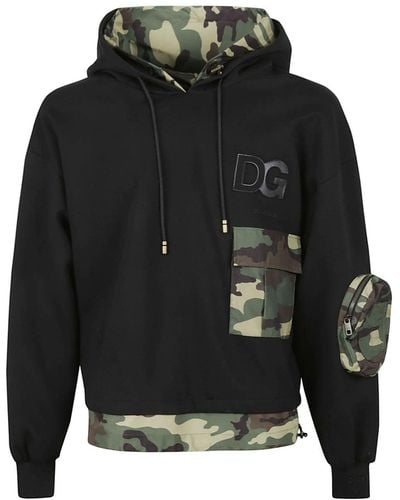 Dolce & Gabbana Camouflage Print Sweatshirt Met Capuchon - Zwart