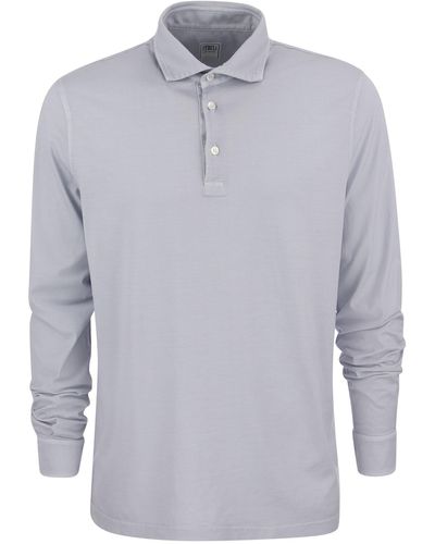 Fedeli Long Sleeved Cotton Polo Shirt - Blue