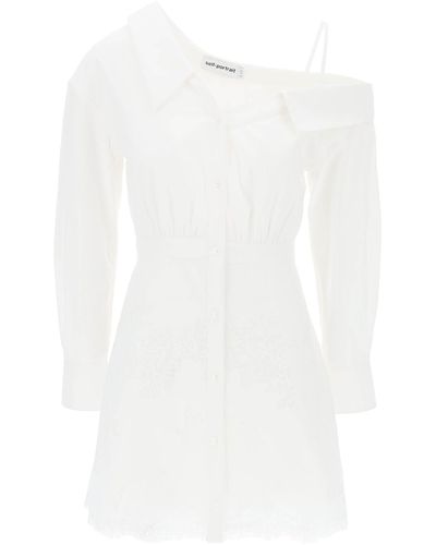 Self-Portrait Asymmetrischer Ausschnitt Chemierteres Kleid - Weiß
