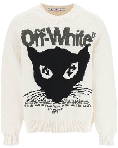 Off-White c/o Virgil Abloh Off White Jacquard Cat Chunky Pullover - Blanc
