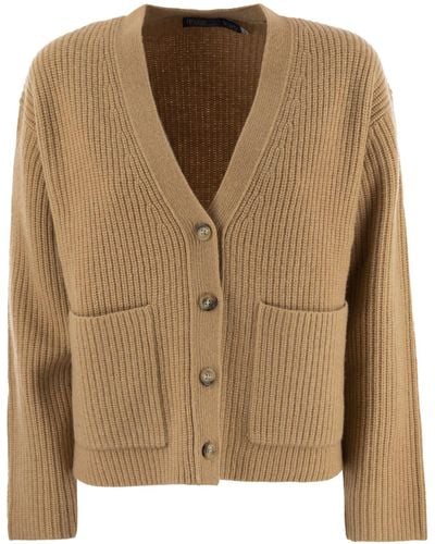 Polo Ralph Lauren Ribbed Wool En Cashmere Cardigan - Bruin