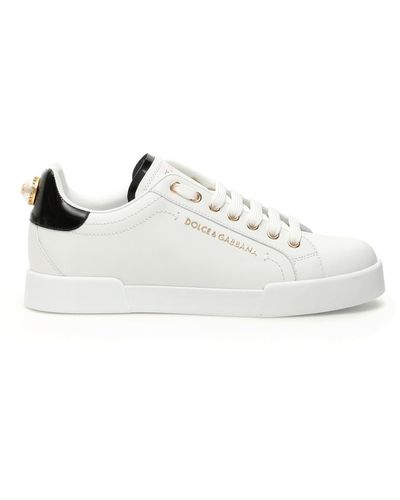 Dolce & Gabbana Portofino Sneakers Met Pearl - Wit