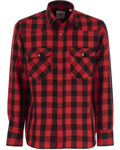 PT Torino Checked Shirt In Cotton And Linen Blend - Red