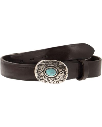Alberto Luti Leather Belt With Engraved Buckle - White