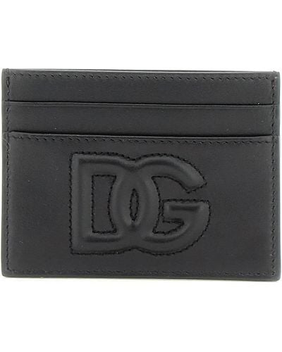 Dolce & Gabbana Porte-cartes noir en cuir de veau à logo dg