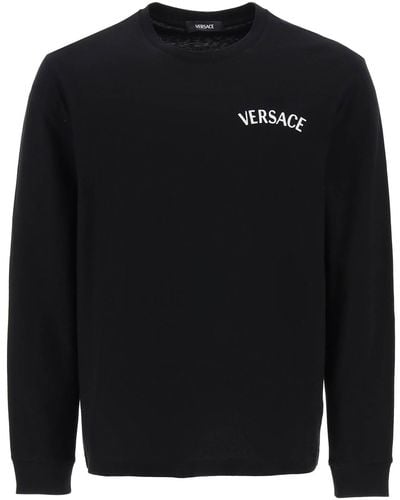Versace Milano Stempel langhändiger T -Shirt - Schwarz