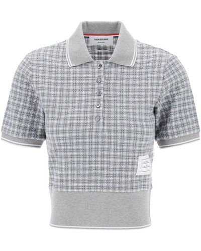 Thom Browne Check Tweed Polo Shirt - Gray