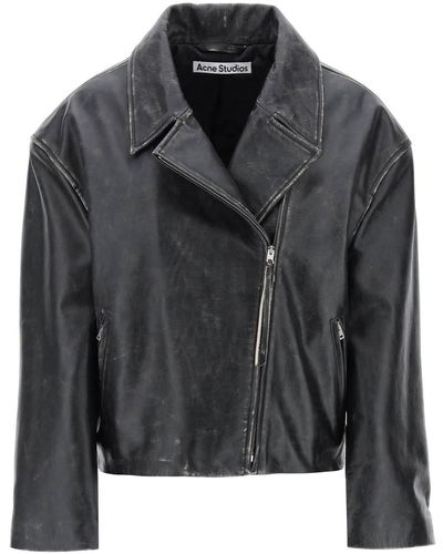 Acne Studios "vintage Leather Jacket With Distressed Effect - Black
