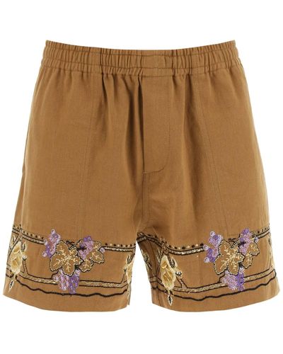 Bode Herfst Koninklijke Shorts Met Bloemen Borduursels - Naturel