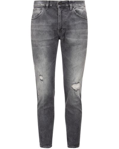 Dondup Brighton Carrot Fit Jeans With Rips - Gray