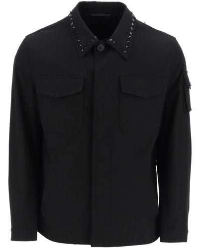 Valentino Black Untitled Studs Workwear Jacket - Zwart