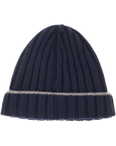 Brunello Cucinelli Engelse Rib Kasjmier Gebreide Beanie - Blauw