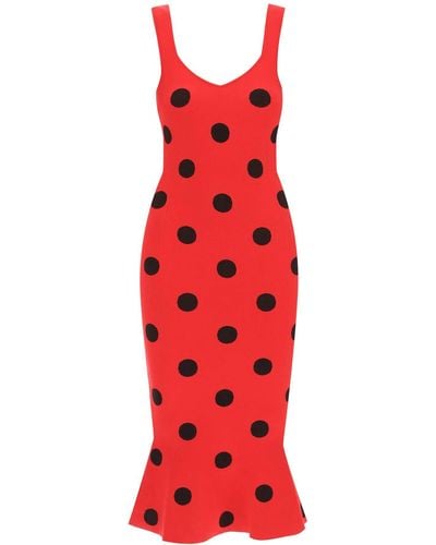 Marni Polka Dot Knit Midi Dress - Red