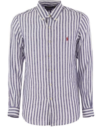 Polo Ralph Lauren Custom Fit Striped Linen Shirt - Blue