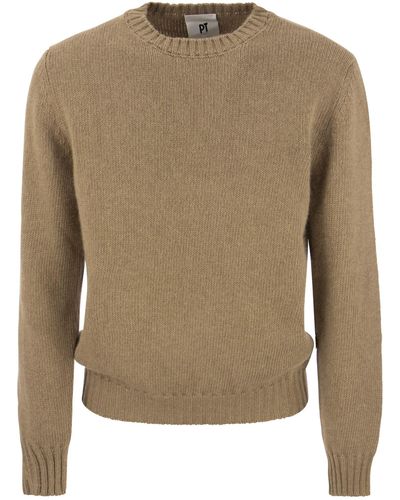 PT Torino Crew Neck Pullover In Wool And Angora Blend - Brown