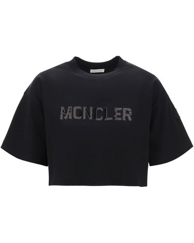 Moncler Camiseta recortada con logotipo de lentejuelas - Negro