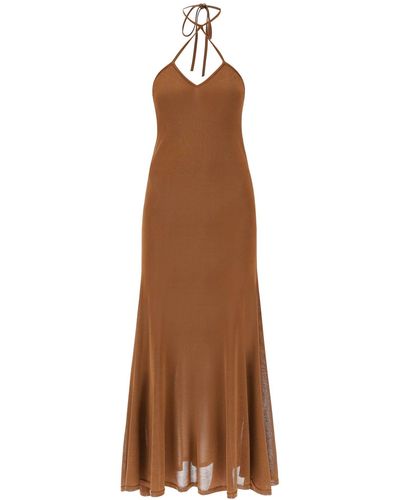 Tom Ford Gebreide Halterneck Maxi -jurk - Bruin