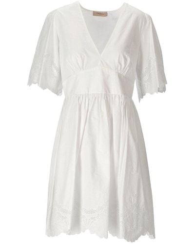 Twin Set White Kleid mit Sangallo -Stickerei - Weiß
