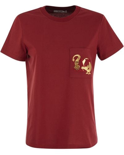 Max Mara Elmo kurzärmeliges T -Shirt mit Tasche - Rot