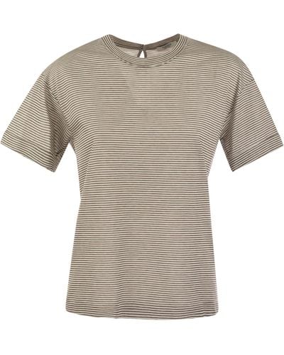 Peserico Leichtes Streifen -Trikot -T -Shirt und Punto Luce - Grau