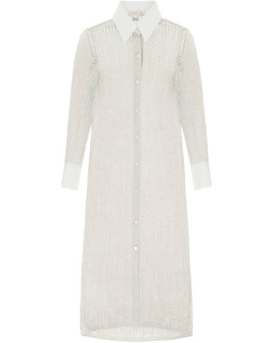 Agnona Angnona en lin, en cachemire et robe de chemise en tricot en soie - Blanc