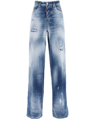 DSquared² Light Ripped & Spotted Wash Traveller Jeans - Azul