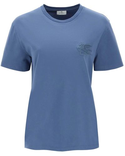 Etro T -Shirt mit Pegasus -Stickerei - Blau