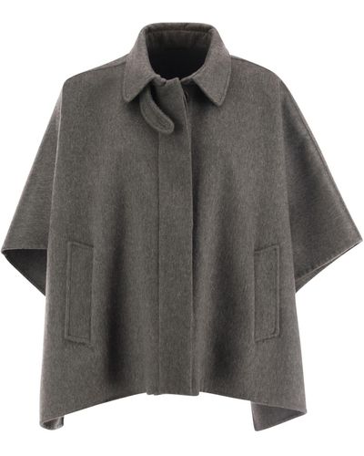 Brunello Cucinelli Cashmere Cape Met Glanzende Details - Grijs