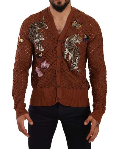 Dolce & Gabbana Cárdigan de mariposa de leopardo marrón
