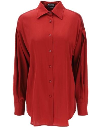 Tom Ford Stretch Silk Satin Shirt - Rood