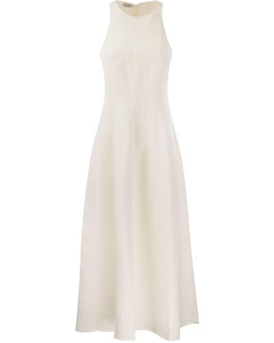 Brunello Cucinelli Fluid Viscose And Linen Twill Dress - White