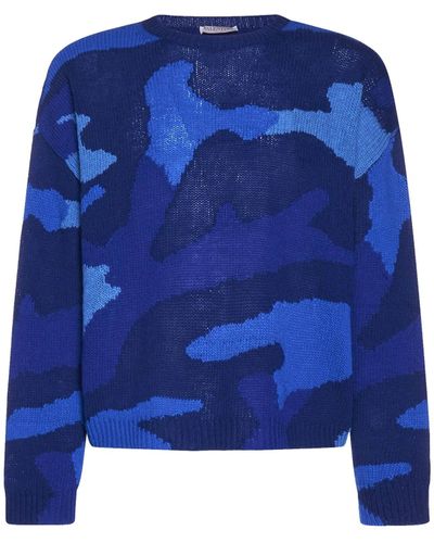 Valentino Wolle bedruckte Pullover - Blau