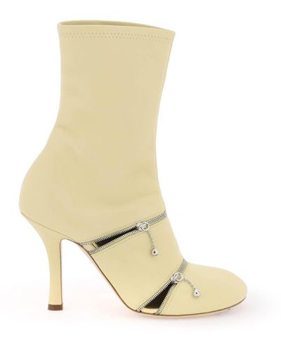 Burberry Leather Peep Ankle Boots - White