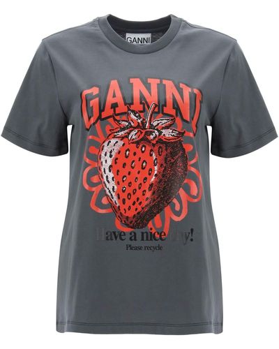 Ganni T Shirt con estampado gráfico - Gris