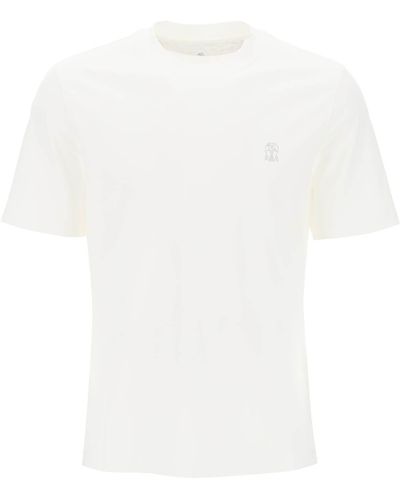 Brunello Cucinelli T Shirt Con Stampa Logo - Bianco