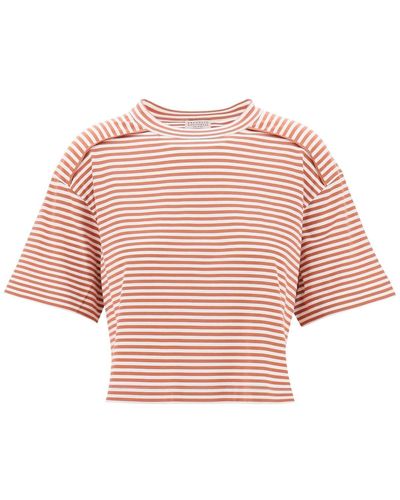 Brunello Cucinelli Gestreiftes kastenförmiges T -Shirt - Pink