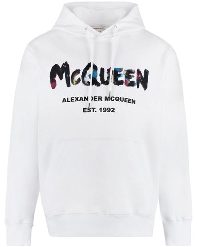 Alexander McQueen Hooded Cotton Logo Sweatshirt - White