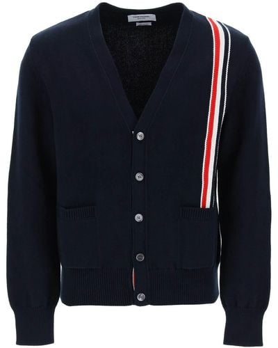 Thom Browne Cardigan de coton avec rouge, blanc - Bleu
