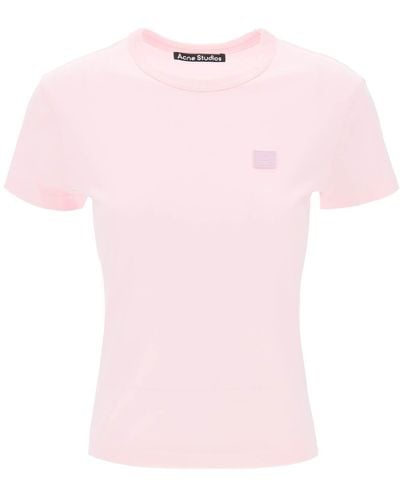 Acne Studios Crew Neck T Shirt With Logo Patch - Pink