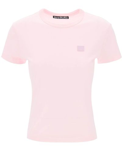 Acne Studios Crew Neck T -Shirt mit Logo Patch - Pink