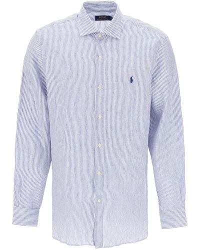 Polo Ralph Lauren Camicia In Lino Slim Fit - Blu